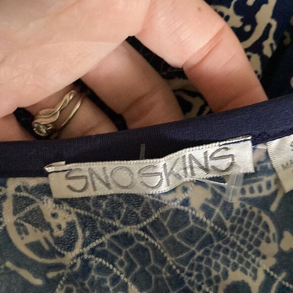 Snoskins Blue & Cream Stretch Pull On Midi Skirt, Size S - Picture 5 of 7